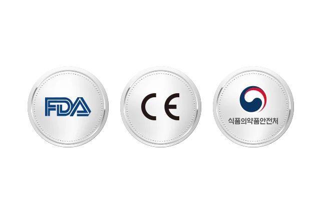 비비브가 미국 FDA·유럽 CE·국내 식약처 인증을 받은 질이완증 치료 장비임을 보여주는 도해